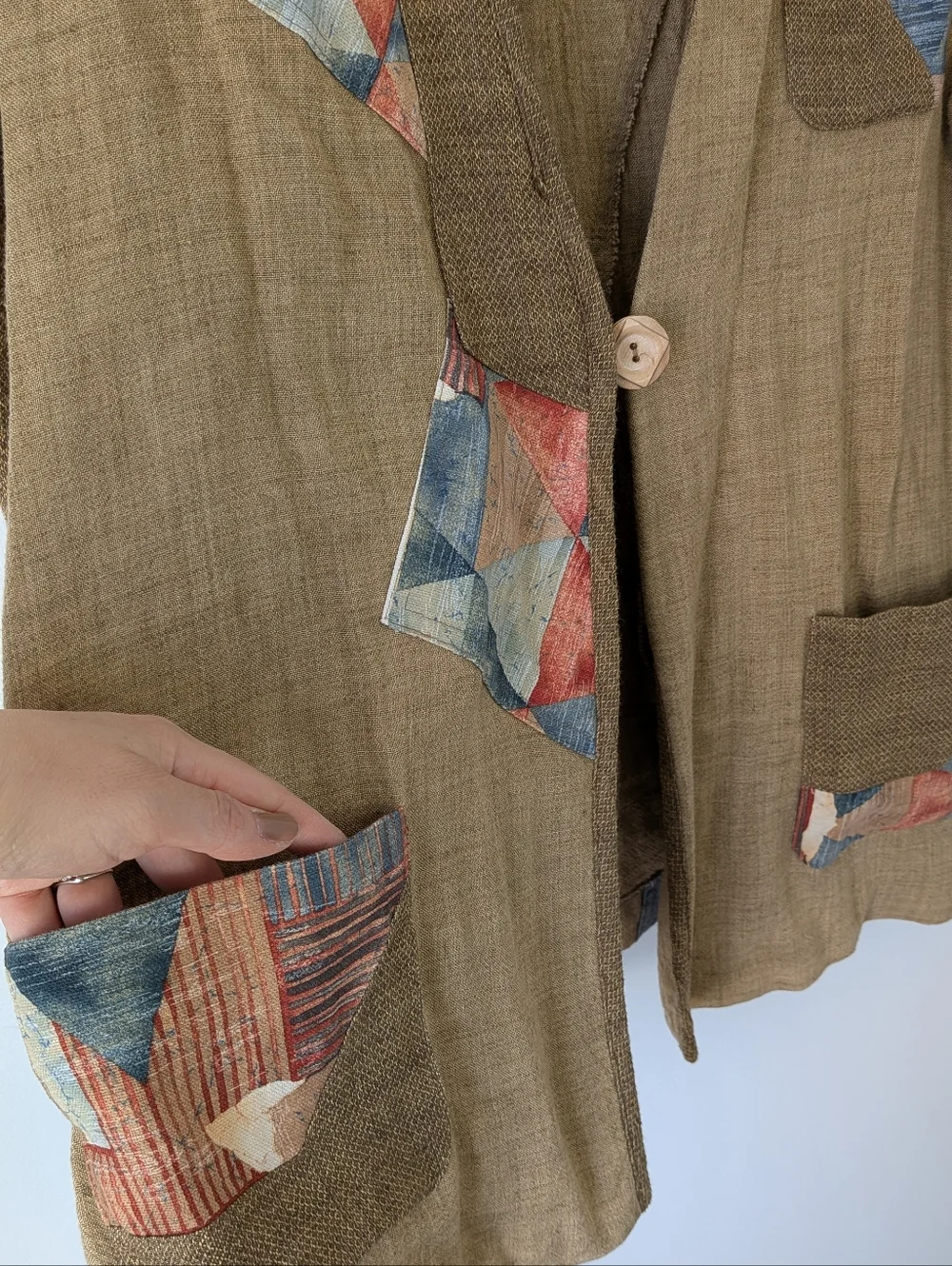 Vintage Canvasbacks Patchwork Jacket Size XL Lagenlook Art To Wear Boho - Picture 4 of 8